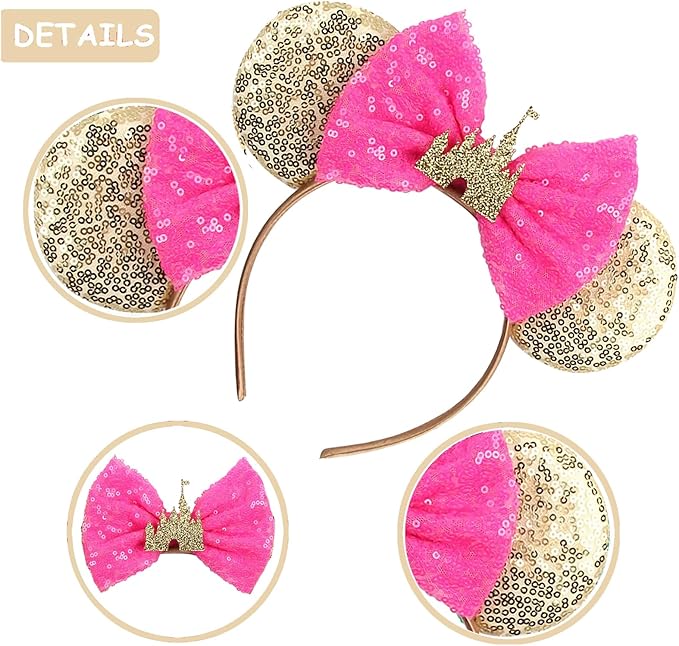 Sequin Mouse Ears Headbands for Women Girls Boys, Glitter Bows Headband for Kids Adults Birthday Party Costume Halloween