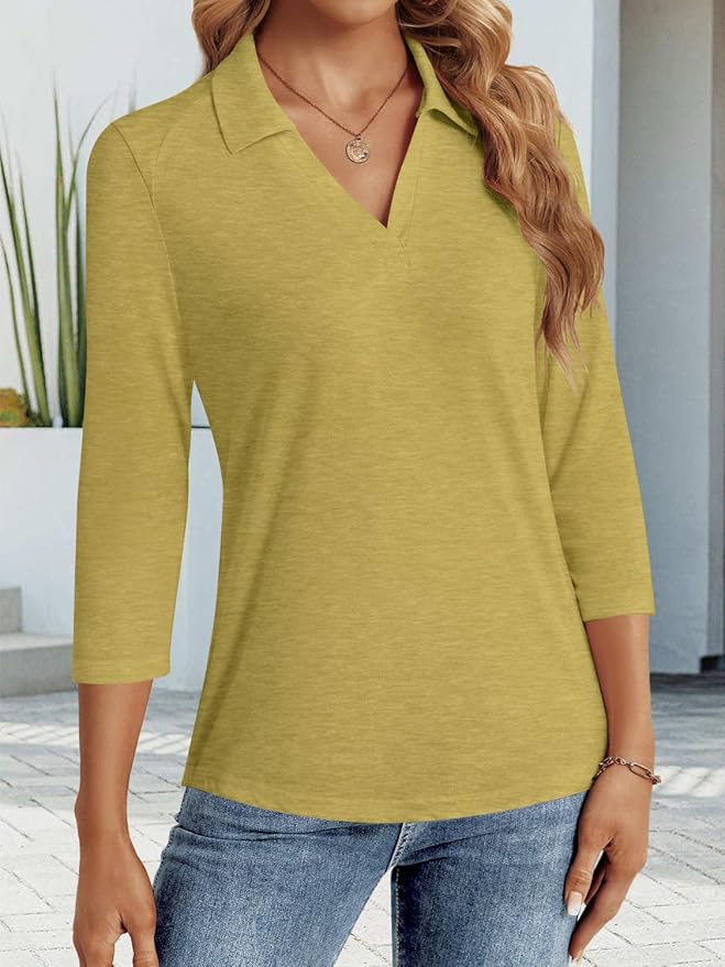 3/4 Length Sleeve Womens Tops Dressy Casual V Neck Polo Shirts Business Work Blouses 2025 Trendy Tunic Top