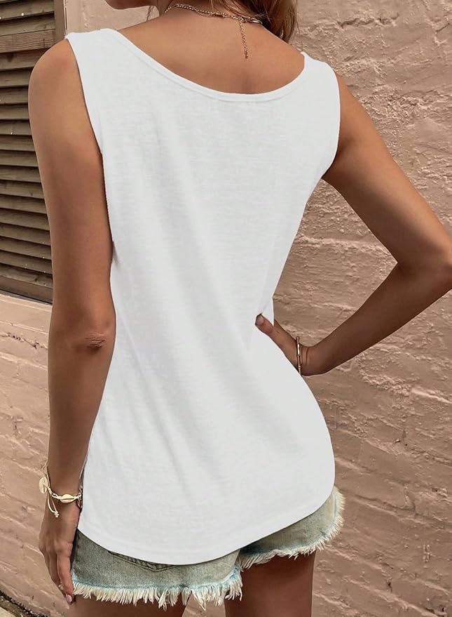 SHEWIN Womens Tank Tops Solid Button Crewneck Sleeveless Summer Tops Loose Fit