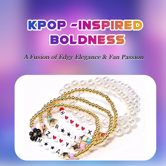 AICase for Korea-Pop Merch Gifts Toys Golden Inspired Bracelets 5 Pcs Stackable Stretch Flower Beaded Bracelets Costume Outfit Merchandise Jewelry Gifts for Fans Christmas Stocking_3110