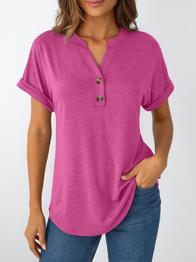 AUTOMET Women's Short Sleeve Shirts Henley Dressy Casual Summer Tops 2026 Spring Fashion Trendy Cute T-Shirts