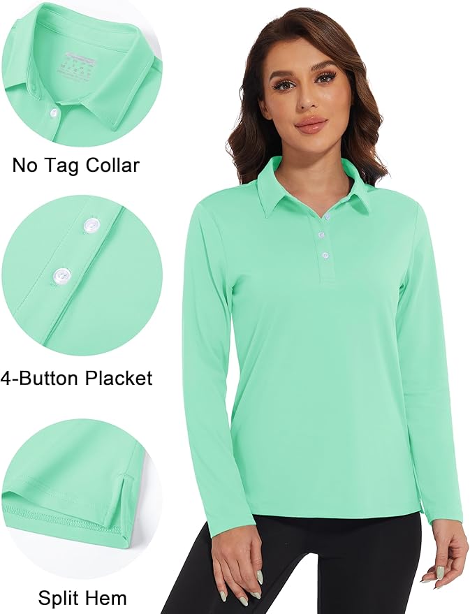 MAGCOMSEN Women's Polo Shirts Long Sleeve Golf Shirt Quick Dry UPF 50+ Sun Protection Lightweight Tennis Shirts