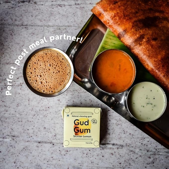 GUDGUM Natural & Sugar-Free Chewing Gum – Plastic-Free, Biodegradable, Vegan (Pack of 4, Lemon)