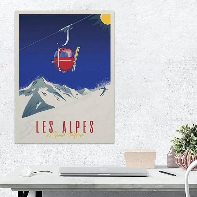 Jigsaw Puzzle 1000 Pieces，Vintage France Travel Poster Alps Cable car，Large Family Puzzle Game Artwork for Adults Teens（75x50cm）-BM15