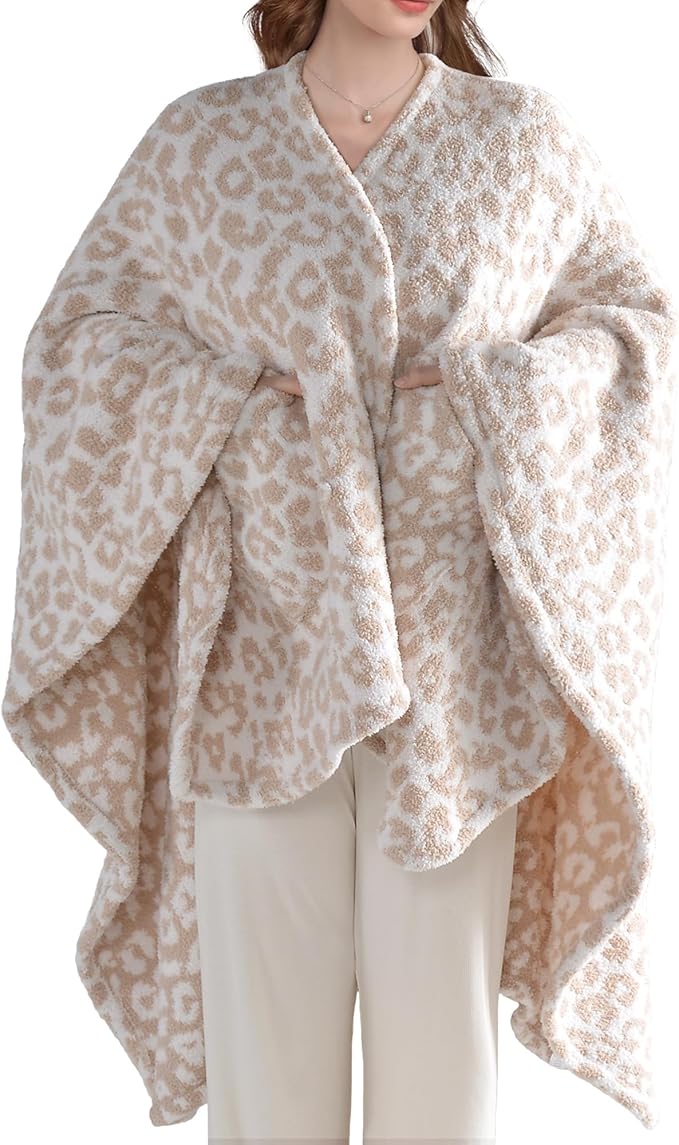 JOOJA Wearable Blanket Super Soft Feather Yarn Blanket Shawl with Pockets Fuzzy Throw Blanket TV Blanket for Adults Teens
