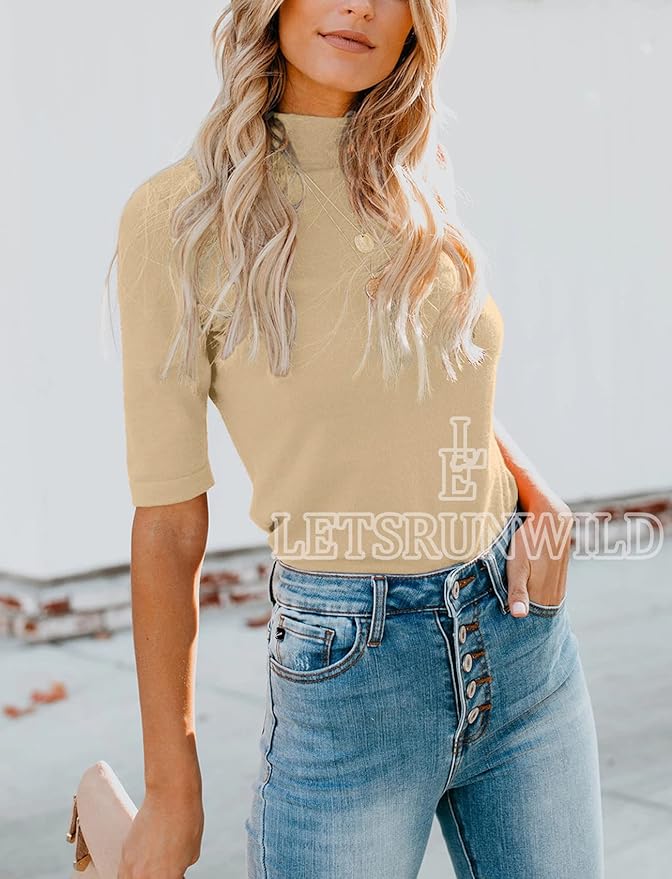 LETSRUNWILD Business Casual Tops for Women Dressy Cute Tops Mock Turtleneck Tshirts Shirts