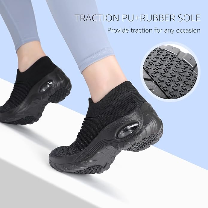 HKR Women's Walking Shoes Arch Support Non Slip Work Shoes Breathable Knit Upper Lightweight for Plantar Fasciitis