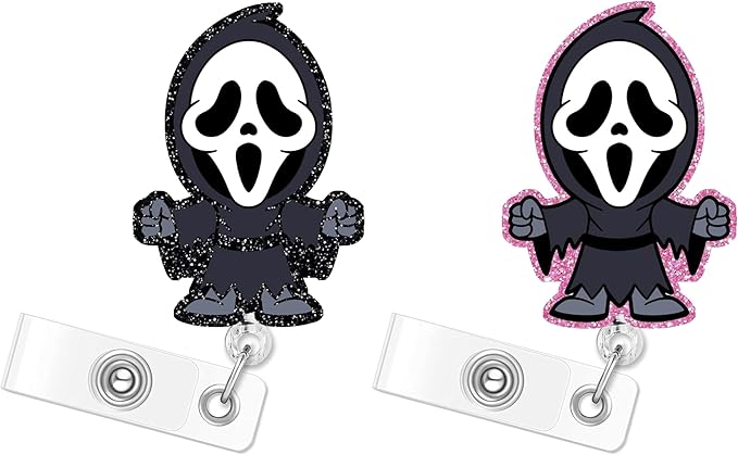 Horror Ghost Halloween Badge Reels Retractable Funny Cute Badge Holder with Badge Reel ID Clip Name Tag Card Tag Card Badge Clip Acrylic Accessories Gifts Nurse