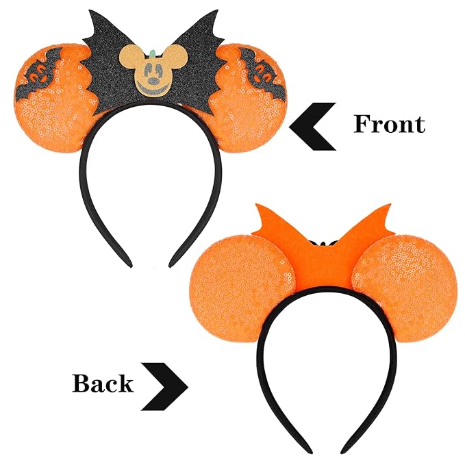 HAMUTH Bat Ears Headband, Mouse Ears Headband for Women Girls Boys, Orange Bat Ears for Party Trip Parks Cosplay Accessories