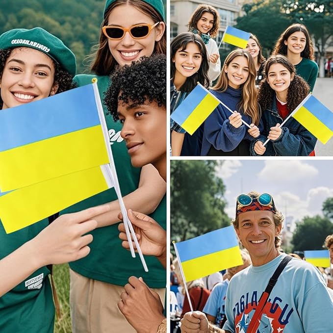 20 Pack Small Ukraine Flags on Stick Mini Handheld Ukrainian Flag for Parades, Independence Day and Patriotic Events 5x8 Inch Durable Weather-Resistant Flags with 12 Inch Sticks(Ukraine)