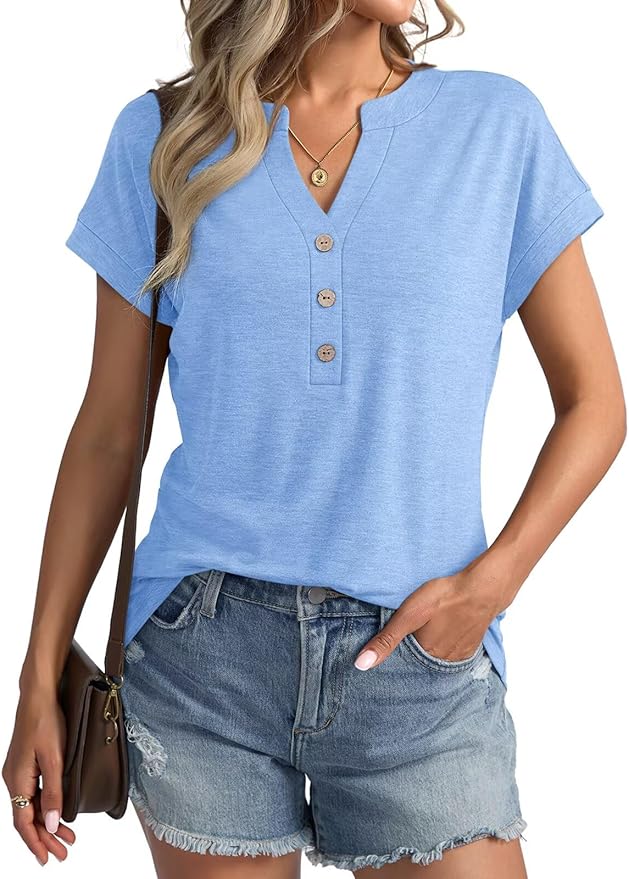 Womens V Neck Cap Sleeve Tops Summer Casual Short Sleeve Shirts Loose Fit Basic Work Tee Trendy Clothes 2025