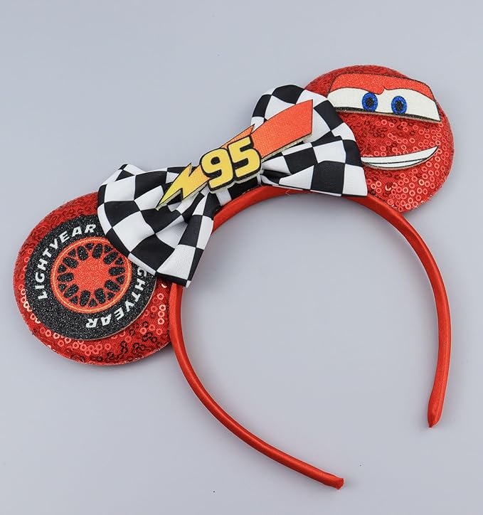 LIHELEI Mouse Ears Headband, Lighting McQueen Car Ear Headbands for Boys Birthday Party - Car Ear Headband