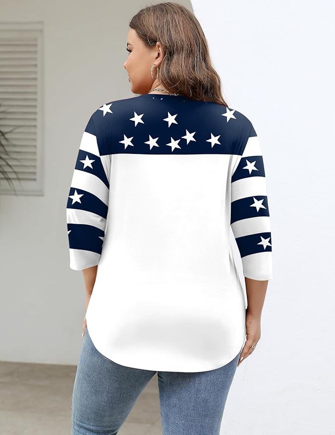 TFSDOD Womens Plus Size Tops V Neck T Shirts 3/4 Sleeve Blouse Summer Casual Tees XL-5X
