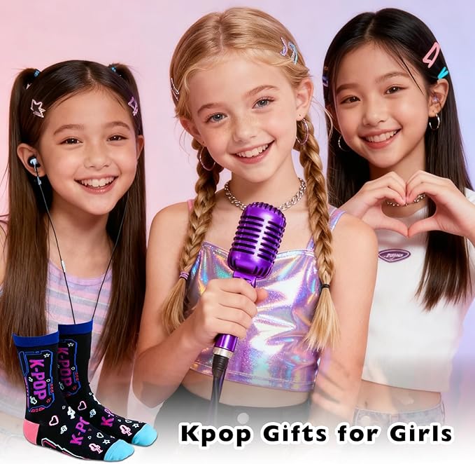 Kpop Socks, Kpop Merch for Girls, K Pop Fans, Lovers,K Pop Singing Socks for Singers 7-9 Years Girls, Music Gifts for Women, Teen Girl Valentines Day Gift, Korean K-pop Christmas Birthday Decorations