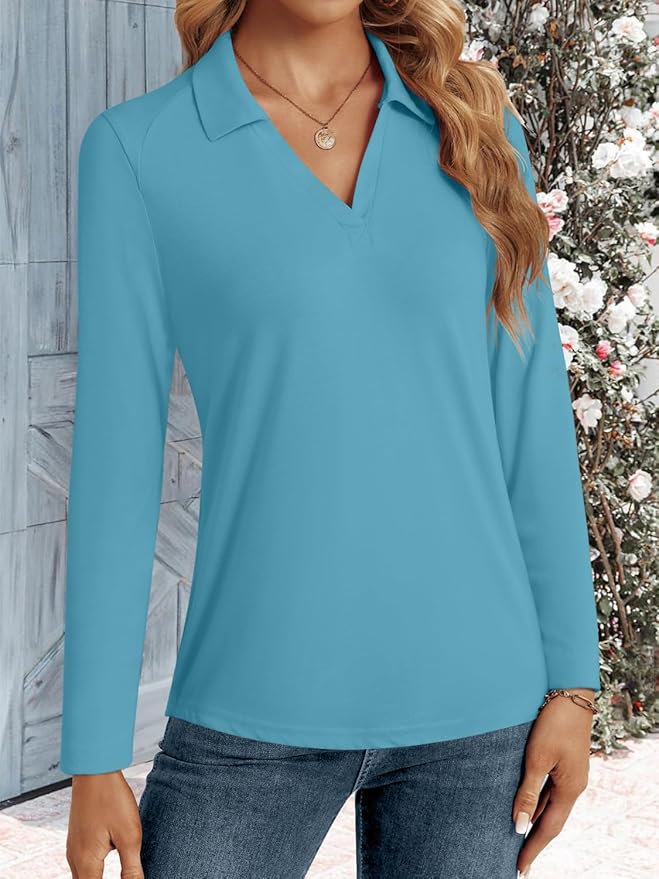 3/4 Length Sleeve Womens Tops Dressy Casual V Neck Polo Shirts Business Work Blouses 2025 Trendy Tunic Top