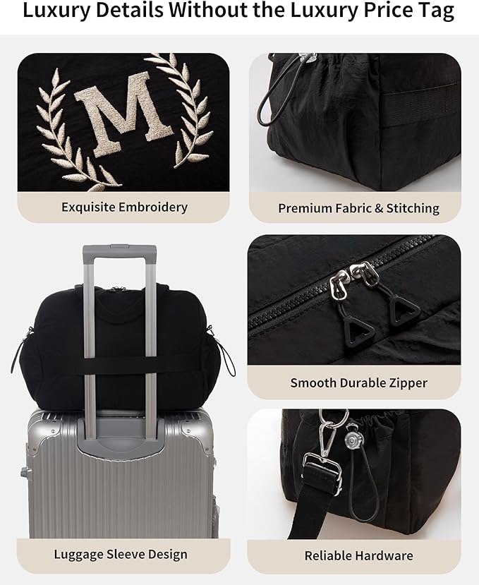 Gym Duffle Bag for Women – Embroidered Custom Initial Sports Bag for Men – Personalized Travel & Workout Duffel with Luggage Sleeve – Thoughtful Gift for Mom, Girl, Daughter, Mother (Black, R)