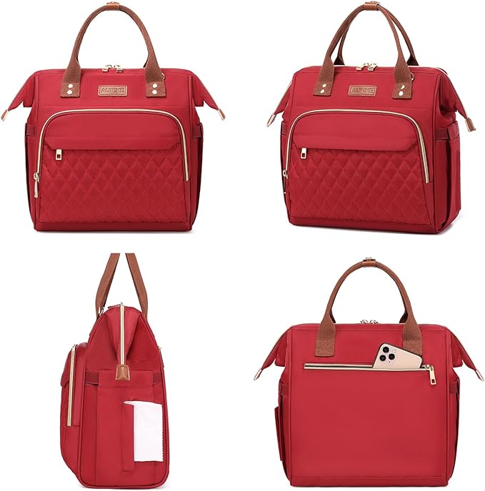 AIJIEKE Lunch Bag for Women, Leakproof & Insulated Work Lunch Box Tote, Reusable Adult Cooler Bag with Water Bottle Side Pocket & Removable Shoulder Strap, Red