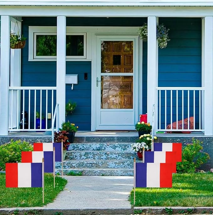 GSYLPFT 12 Pack French Flags on Sticks France Small Mini Hand Held Flags for Office Classroom Holiday Party Decorations
