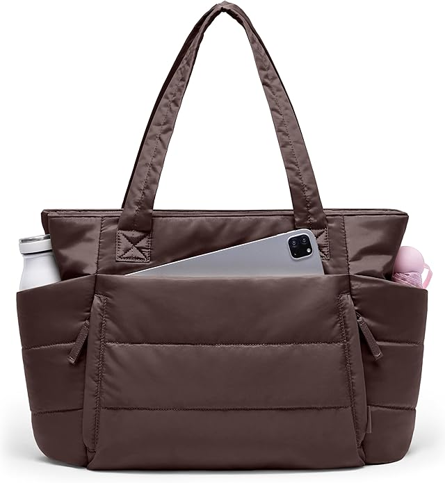 Tote Bag for Women with Zipper, Quilted Puffer Tote Bag with Compartments, Lightweight Puffy Work Bags for Women Travel