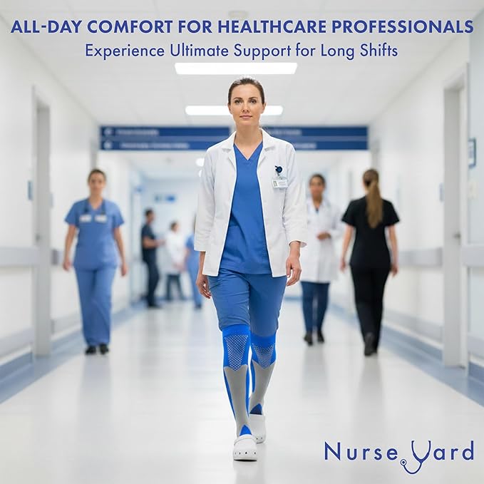 Nurse Yard Compression Socks for Women and Men | 20-30mmHg Graduated Medical Compression Socks for Nurses | Travel and Flying | Athletic Support for Running, Best Compression Socks | 1 Pair Blue