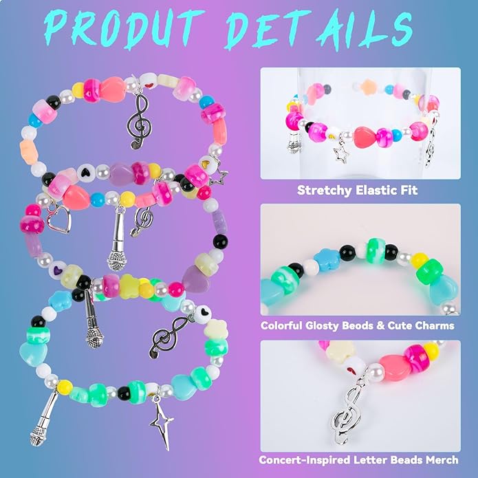 LUOHECAM 6 Pcs Korea-pop Demon Inspired Bracelet Set, Stretchable Friendship Beaded Wristbands Stackable Cosplay Jewelry Merch Gifts for Fans Collection Concert Party Favors