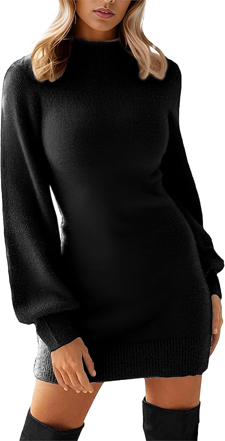 GRECERELLE 2026 Women's Mock Neck Ribbed Long Sleeve Bodycon Pullover Cute Mini Sweater Dress (XS-2XL)