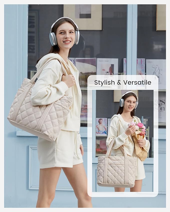 LOVEVOOK Puffer Tote Bag for Women, Puffy Work Handbag, Travel Shoulder Carry On Bag with Zipper for Teacher Nurse Gym