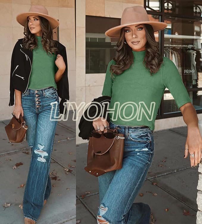 LIYOHON Womens Tops Dressy Casual Mock Turtleneck Business Short Sleeve T Shirts Going Out Tops 2026