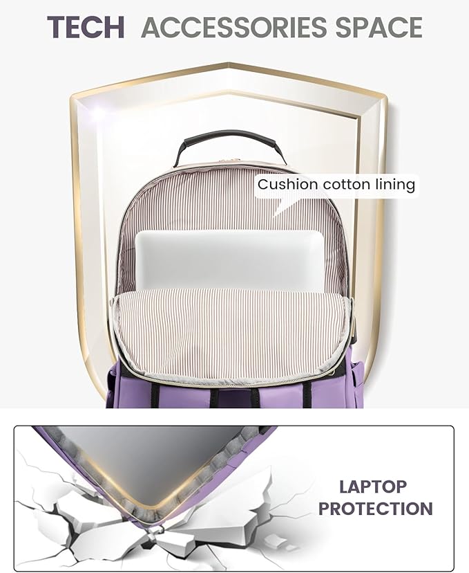LOVEVOOK Laptop Backpack for Women, Travel Computer Work Bags with 17-inch Laptop Compartment, College School Student Bag Teen Backpacks For Girls, Outdoor Carry On Backpack Purse, Purple