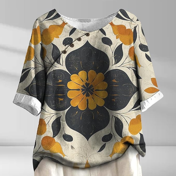 Women's Shirts Dressy Casual Asymmetric Side Button Down Design Tops Summer Loose Fit Crewneck Graphic Tees