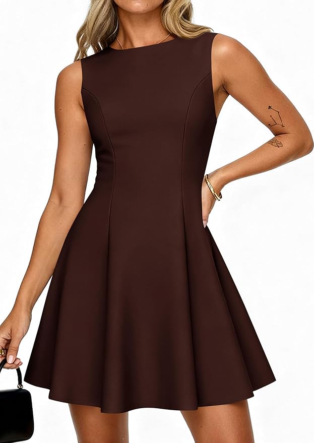 PRETTYGARDEN Summer Dresses for Women 2026 Elegant Sleeveless Boat Neck A Line Spring Formal Cocktail Party Mini Dress