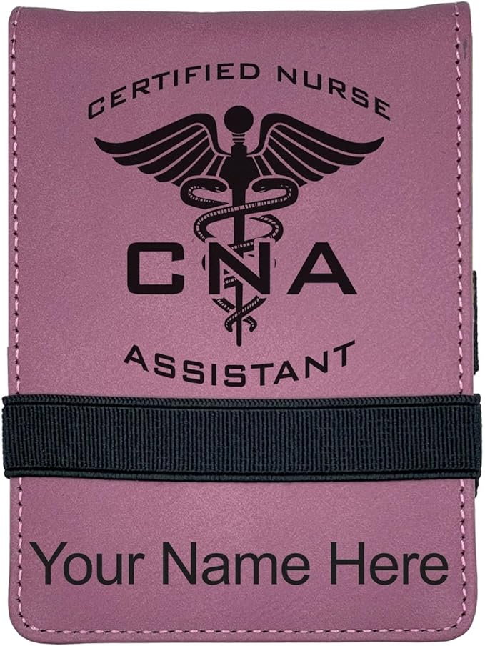 LaserGram Mini Padfolio with Notepad and Pen, CNA Certified Nurse Assistant, Personalized Engraving Included (Pink)