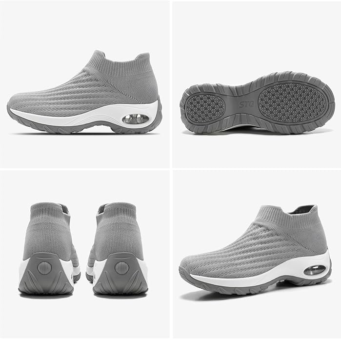 HKR Women's Walking Shoes Arch Support Non Slip Work Shoes Breathable Knit Upper Lightweight for Plantar Fasciitis