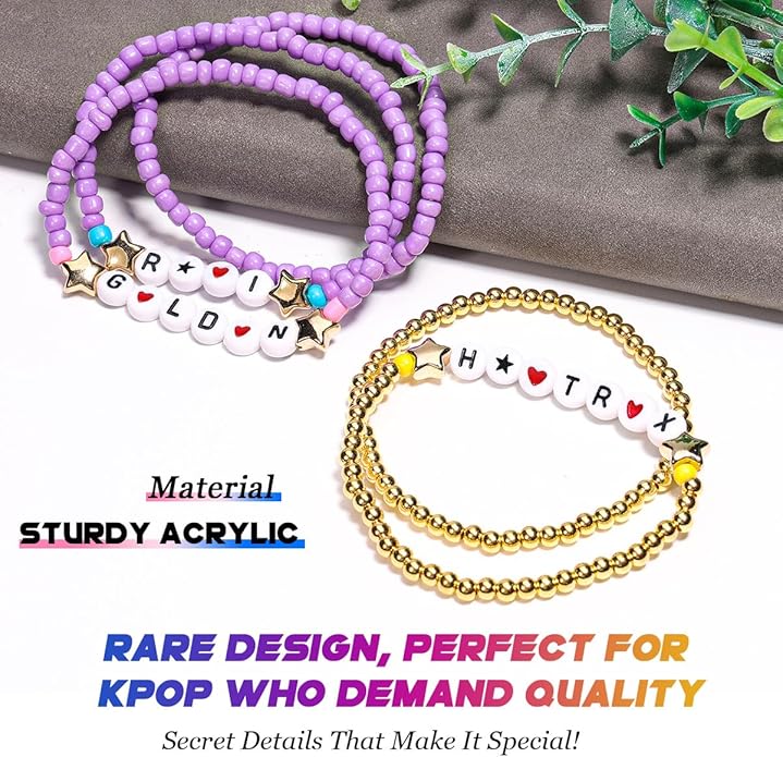 AICase for Korea-Pop Merch Gifts Toys Golden Inspired Bracelets 5 Pcs Stackable Stretch Flower Beaded Bracelets Costume Outfit Merchandise Jewelry Gifts for Fans Christmas Stocking_3110