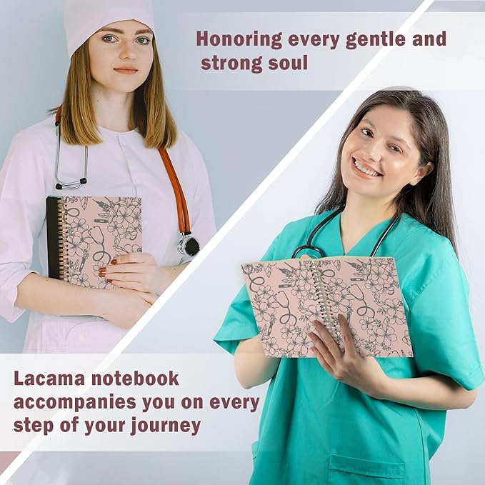 Lacama Nurse Notebook Journal, Nursing School Essentials, Nursing Student Graduation Gifts, Nurse Gifts for Women Nurse Appreciation Gift, Nurses Week Gifts, Stethoscope Flower Spiral Notebook(Brown)