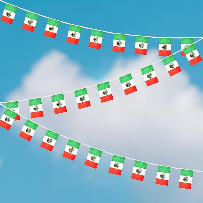 Yamiuo 100 Feet Mexico String Flag, 76 Pcs Mexican Banner Flag, Small Mini World Banner Flags for Sports Events, Bars Decorations, School Festivals, Party Decorations, Celebrations (Mexico)