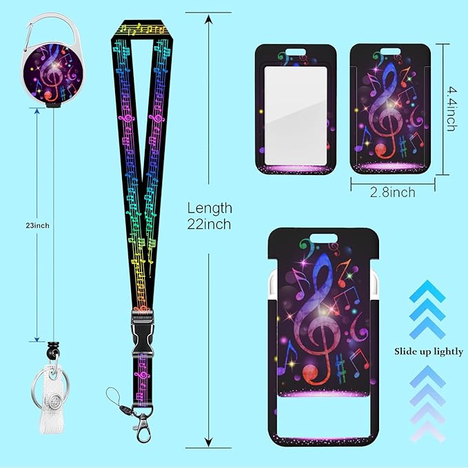 Music Lover Fans Id Badge Holder with Retractable Reel - Vertical Id Protector Badge Clip for Nurse, Doctor, Teacher, Student