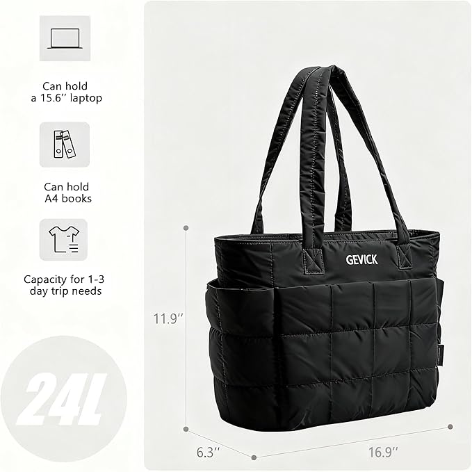 Expandable Tote Bag for Women, Lightweight Puffy Tote Bag with Compartments Quilted Shoulder Bag,