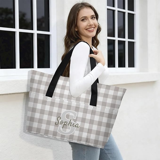 Custom Tote Bag for Women with Name Monogram for Work, Shopping, Travel, Beach