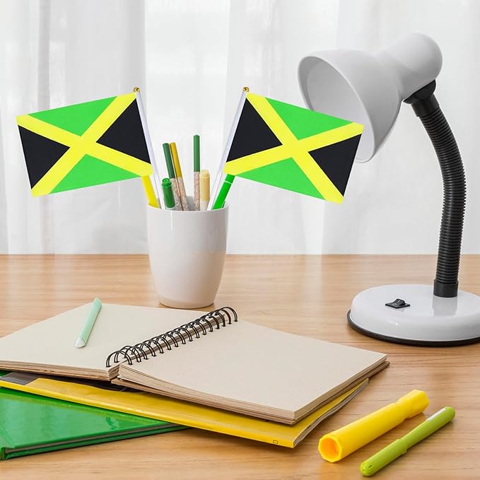 Jamaica Flag Small Jamaican Flag 12 Pack Mini Hand Held Jamaican Flags on Sticks for Party Parades Sports Events Patriotic Holiday Decorations