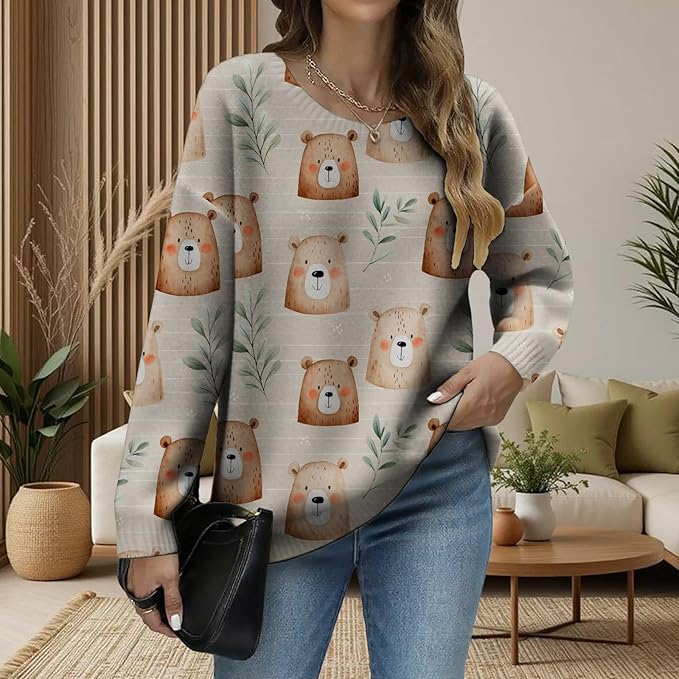 LIZALIG Women's Fall Christmas Snowman Sweater Long Sleeve Crewneck Pullover Festive Holiday Winter Outfit for Parties