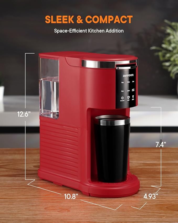 SHARDOR 3 in 1 K Cup Coffee Maker, Single Serve Coffee Maker for K Cup Pods & Ground Coffee & Teas, 6 to 14oz Brew Sizes, 40oz Detachable Water Reservoir, Compact Design, Red