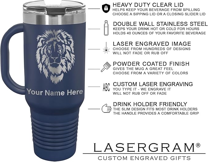 LaserGram 40oz Vacuum Insulated Travel Mug with Handle, CNA Certified Nurse Assistant, Personalized Engraving Included (Navy Blue)