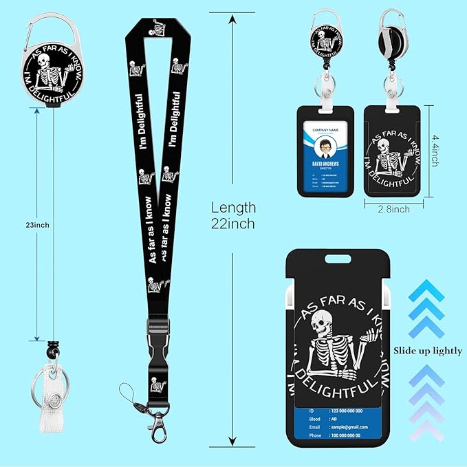 Skeleton ID Badge Holder Funny Breakaway Lanyard, Skull Cute Badge Reel Retractable Heavy Duty and Detachable Name Tag Clips, Lanyard Reel Lanyards for Id Badges, Nurse Teacher Office Gifts