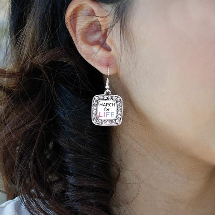 Inspired Silver - Silver Square Charm French Hook Drop Earrings with Cubic Zirconia Jewelry