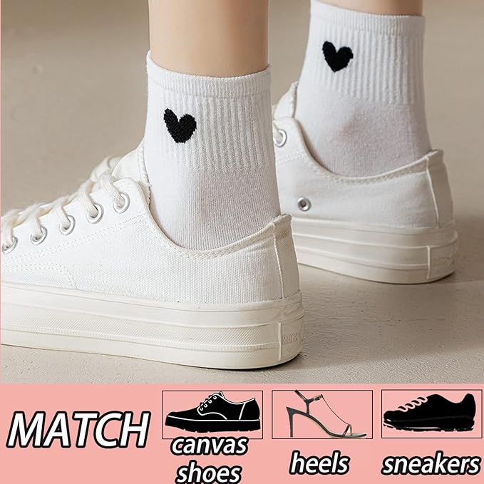 CHUNFO Cute Heart White Red Ankle Women Socks Frilly Fun Bear Pattern Long Crew Novelty Aesthetic Girls Sock 4 & More Pairs