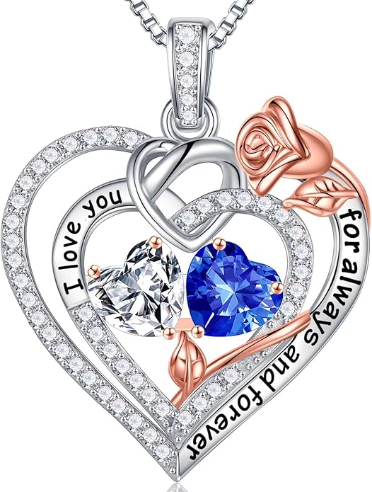 Iefil Valentines Day Gifts for Her - 925 Sterling Silver Double Birthstone Necklace, Anniversary Birthday Gifts for Women, Jewelry Gift for Wife Girlfriend Mom Her
