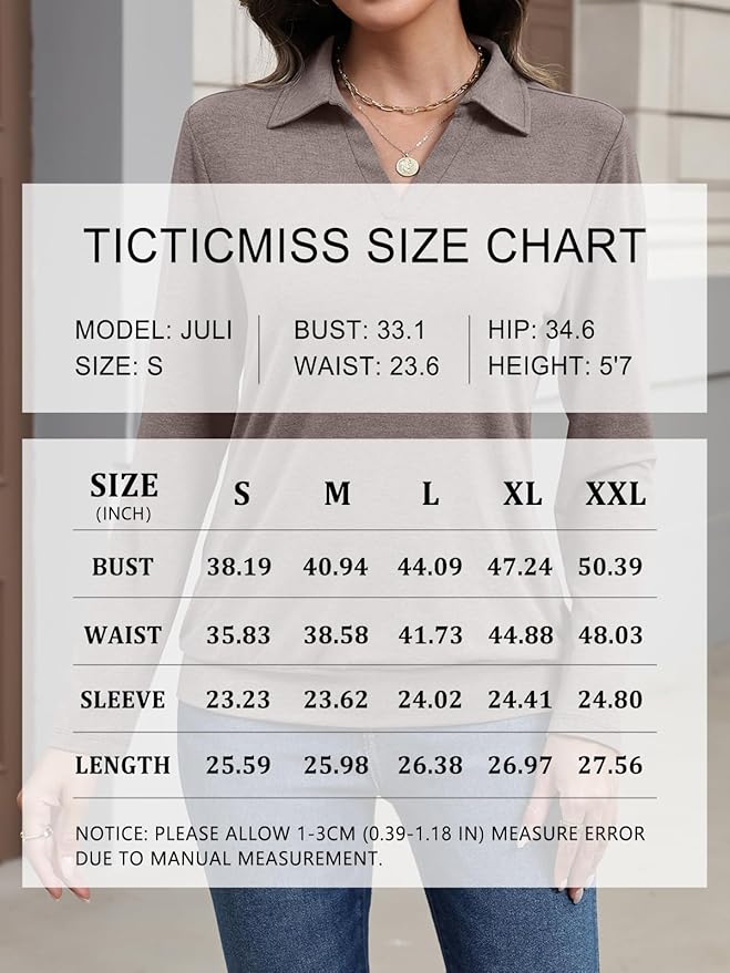 Womens Polo Shirts Long Sleeve Banded Bottom Tops Business Casual Tops Collared V Neck Blouses