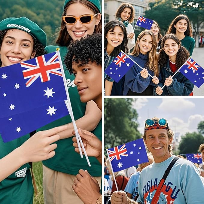 20 Pack Small Australia Flags on Stick Mini Handheld Australian Flag for Parades, Independence Day and Patriotic Events 5x8 Inch Durable Weather-Resistant Flags with 12 Inch Sticks(Australia)