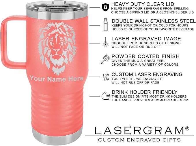LaserGram 20oz Vacuum Insulated Travel Mug with Handle, CNA Certified Nurse Assistant, Personalized Engraving Included (Coral)